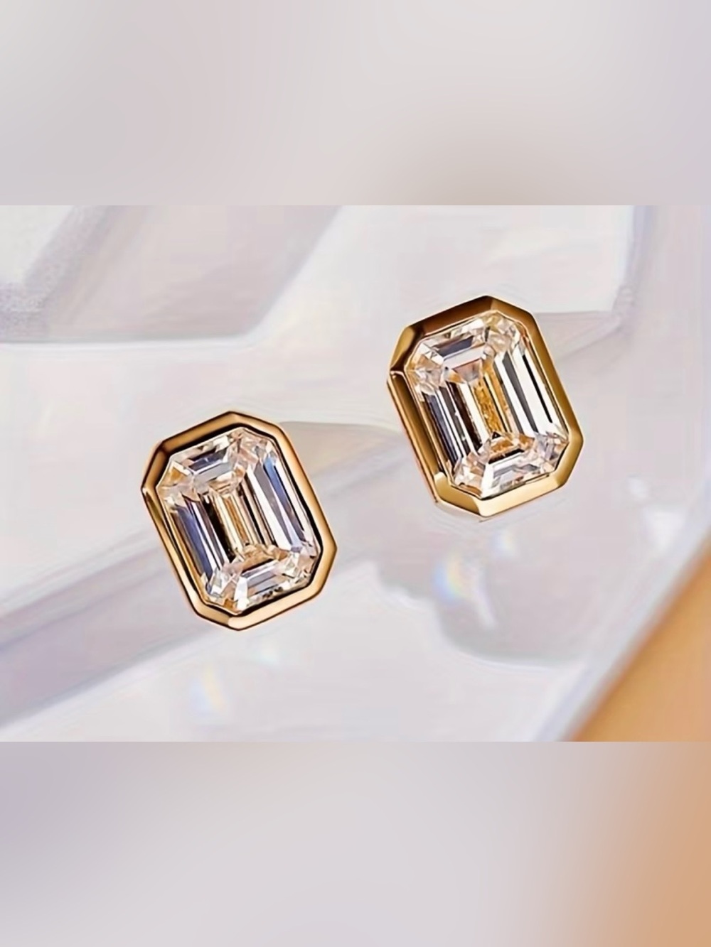 Gold Crystal Octagon Stud Earrings - Women Jewelry